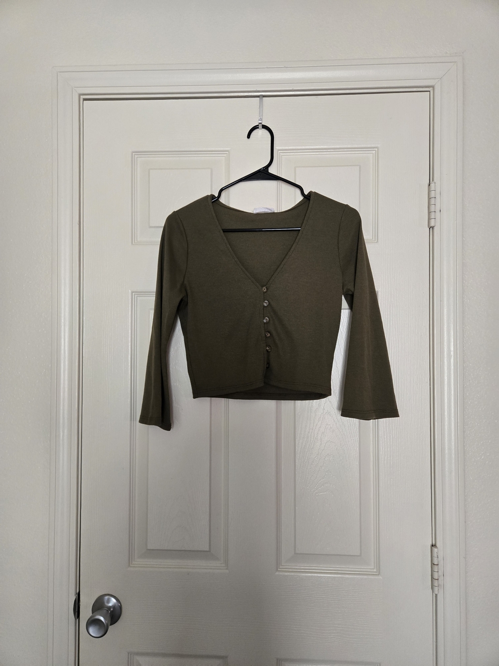 Sage Olive V-Neck Button-Front Crop Top